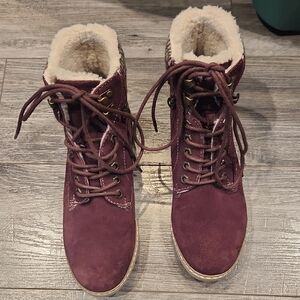 White Mountain Women's Burgundy Leather Lace-Up Boots Sz 7.5M